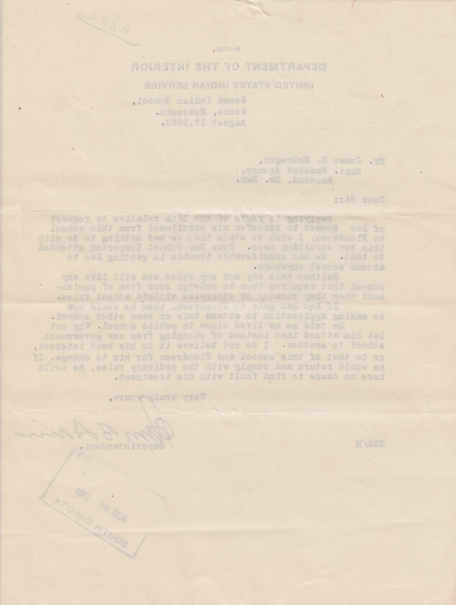 Letter from Sam B. Davis to James H. McGregor, 17 Aug. 1923 | Genoa ...