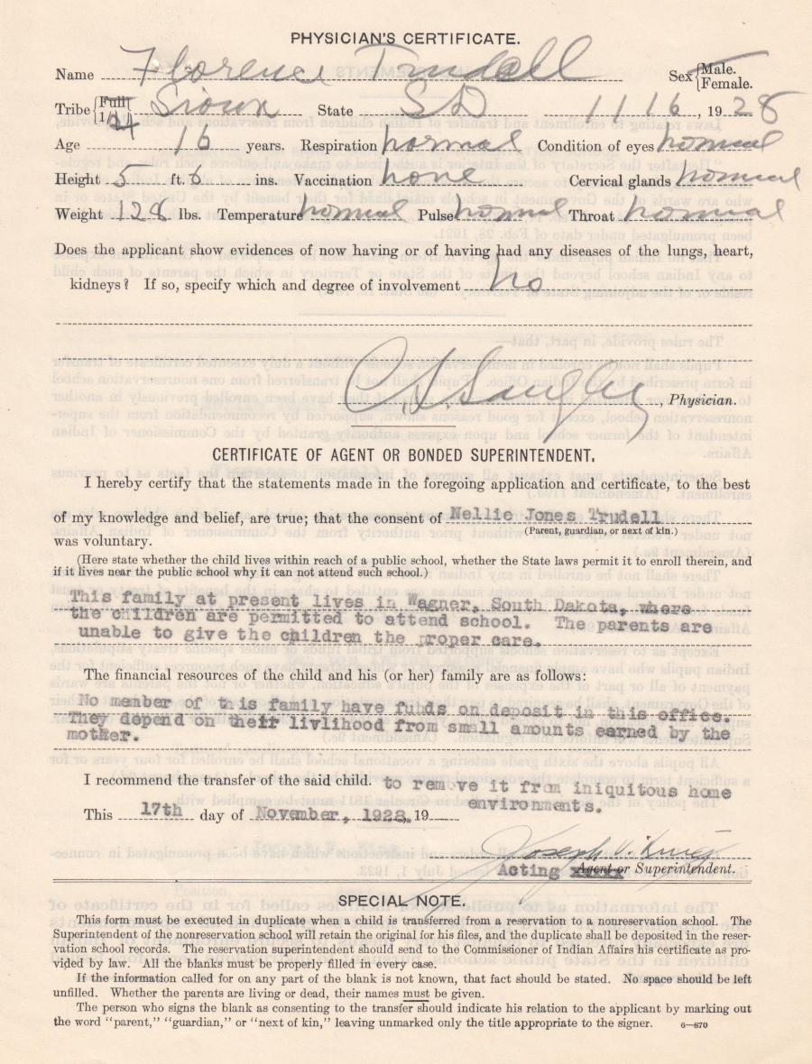 Application for Enrollment at Genoa for Florence Trudell, 17 photo image